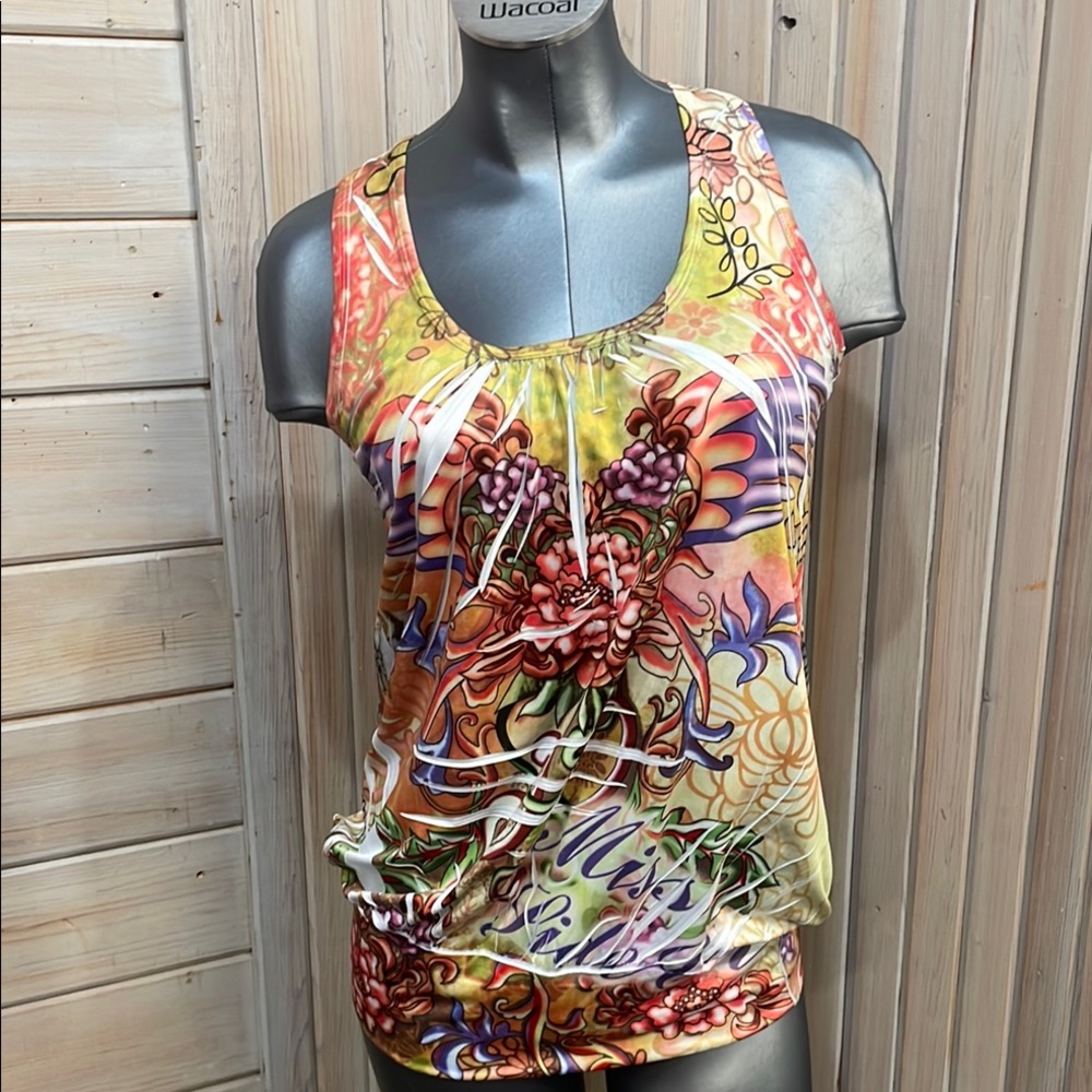 Vibrant Orange and Yellow Graphic Sleeveless Tank Top